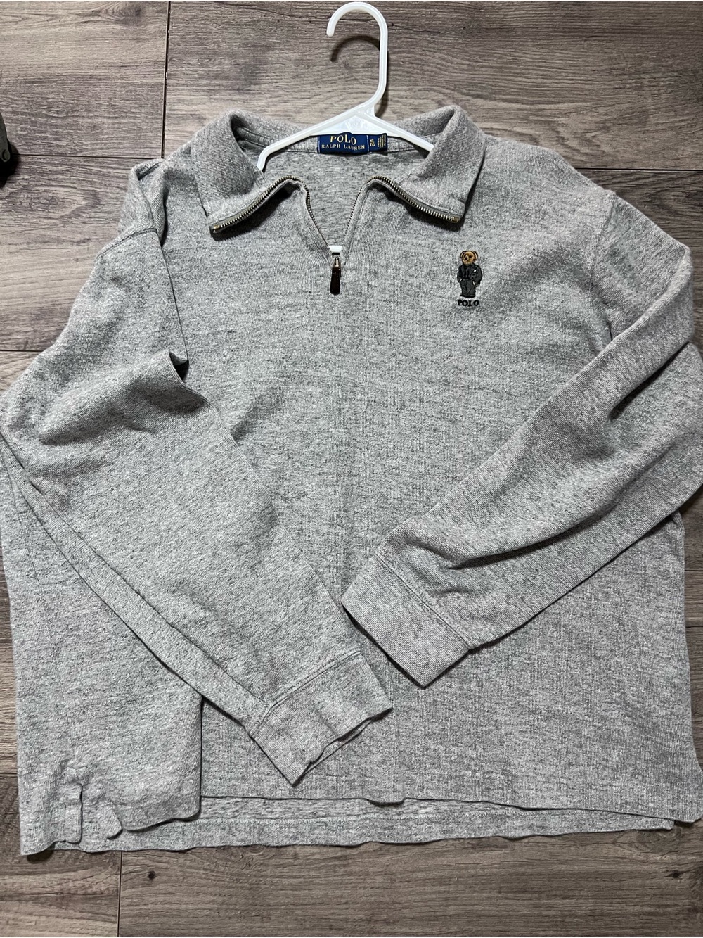 Ralph Lauren Gray Heather Quarter-Zip Sweatshirt with Polo Bear